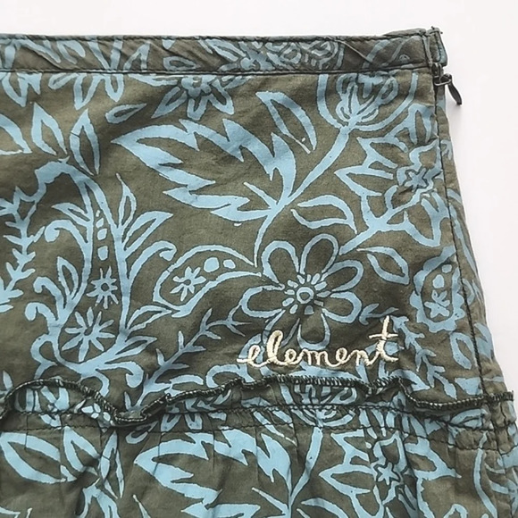 Element Skirt Blue  Floral Print Taupe Lined 100% Cotton Lightweight Size Large - Picture 8 of 11